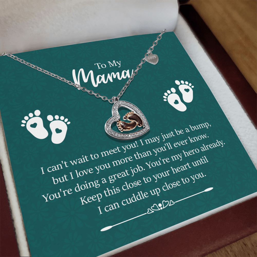 To My Mama - Can't Wait to Meet You - Baby Feet Heart Necklace