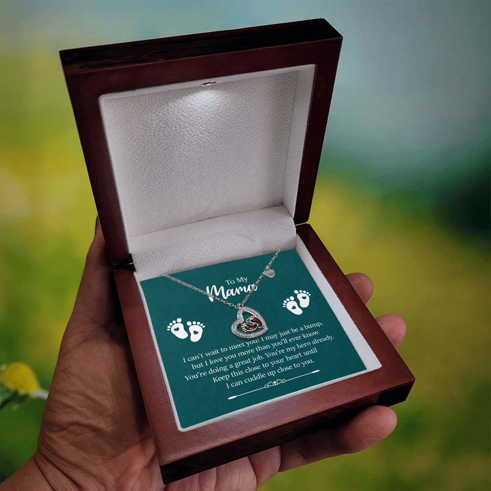 To My Mama - Can't Wait to Meet You - Baby Feet Heart Necklace